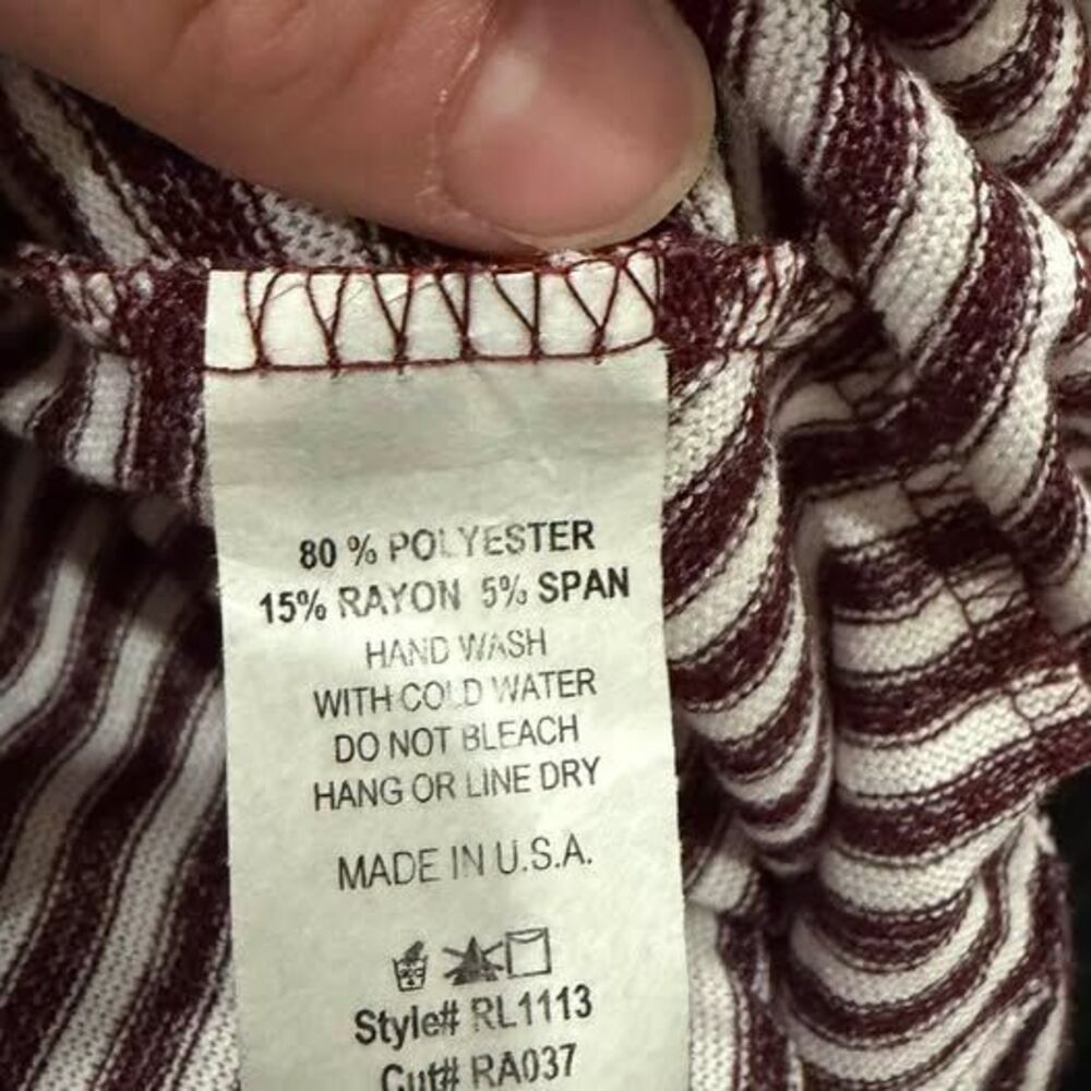 Red Cotty Striped Bell Sleeve Top Size L - Picture 6 of 7